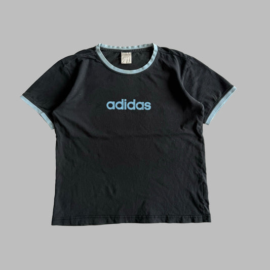 Y2K Adidas Spell Out Ringer Baby Tee - M/L