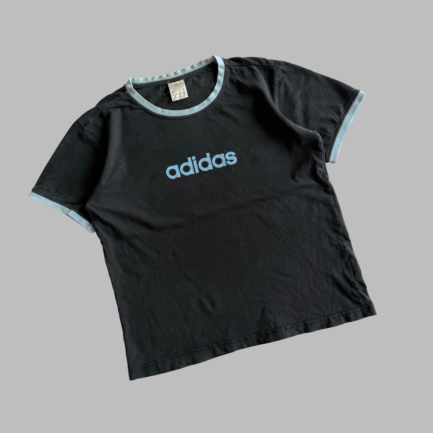 Y2K Adidas Spell Out Ringer Baby Tee - M/L