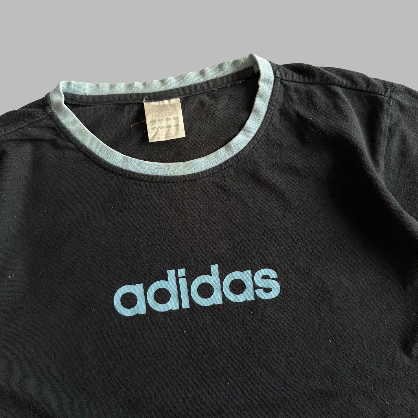 Y2K Adidas Spell Out Ringer Baby Tee - M/L