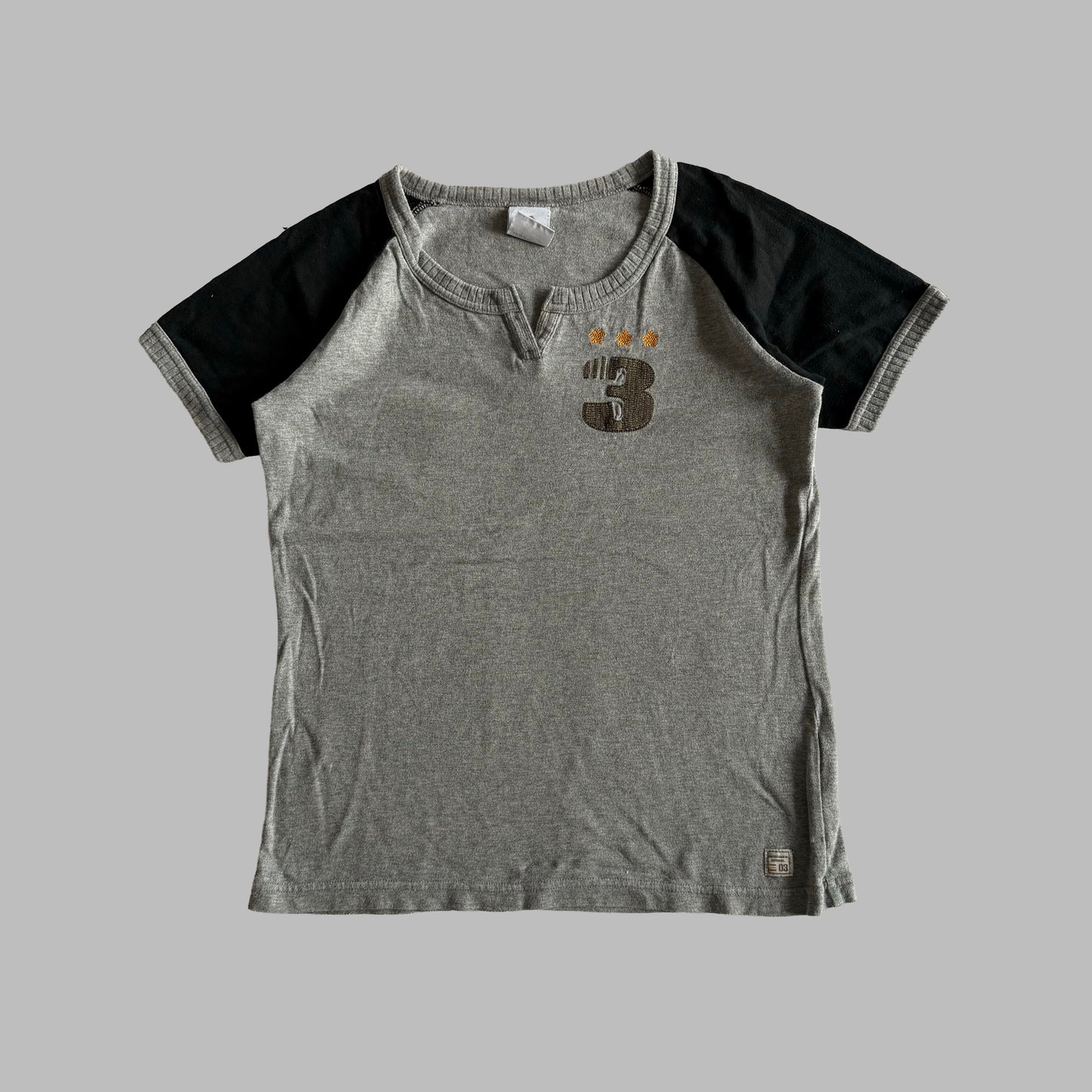 Y2K Adidas Embroidered Split Neck Baby Tee - M/L