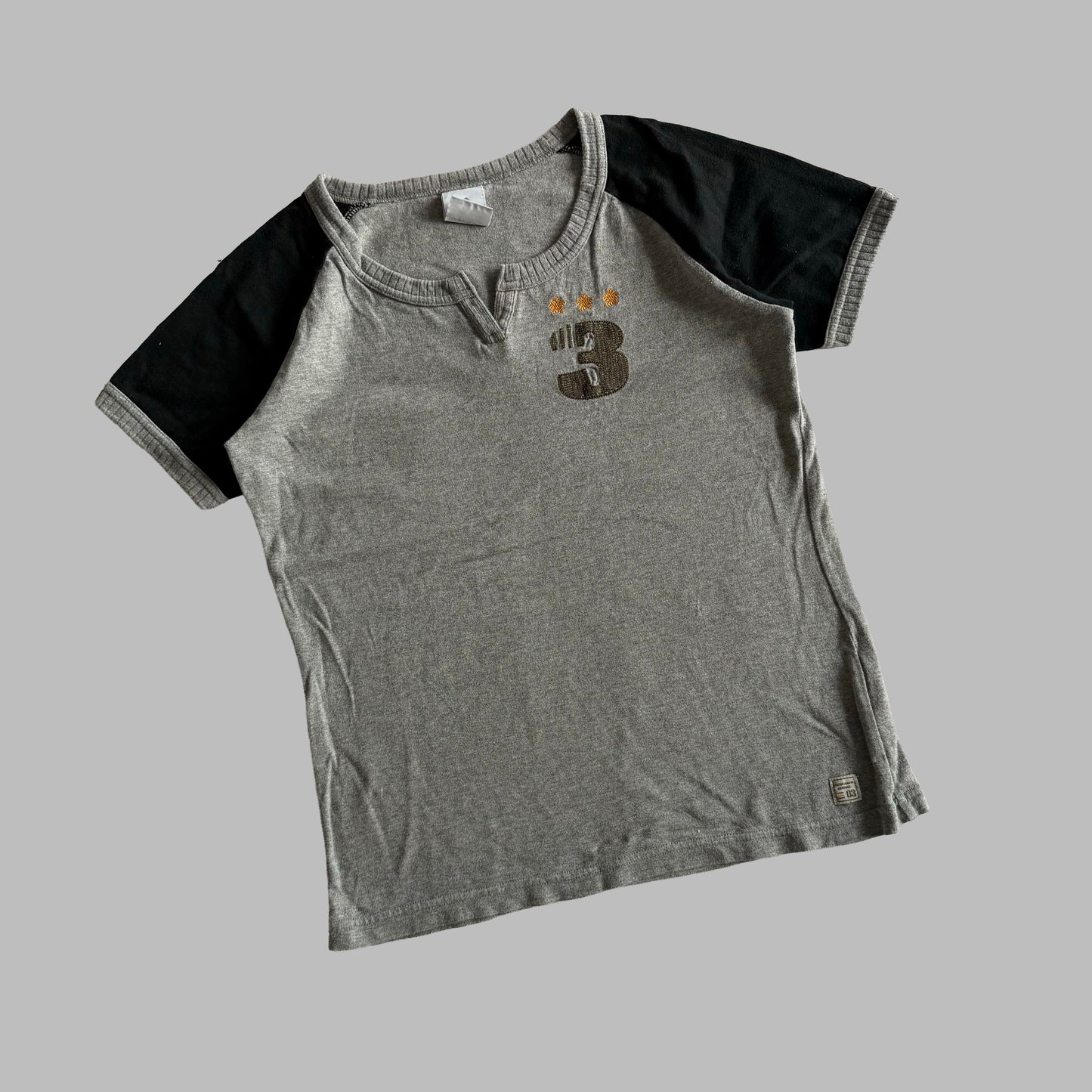 Y2K Adidas Embroidered Split Neck Baby Tee - M/L