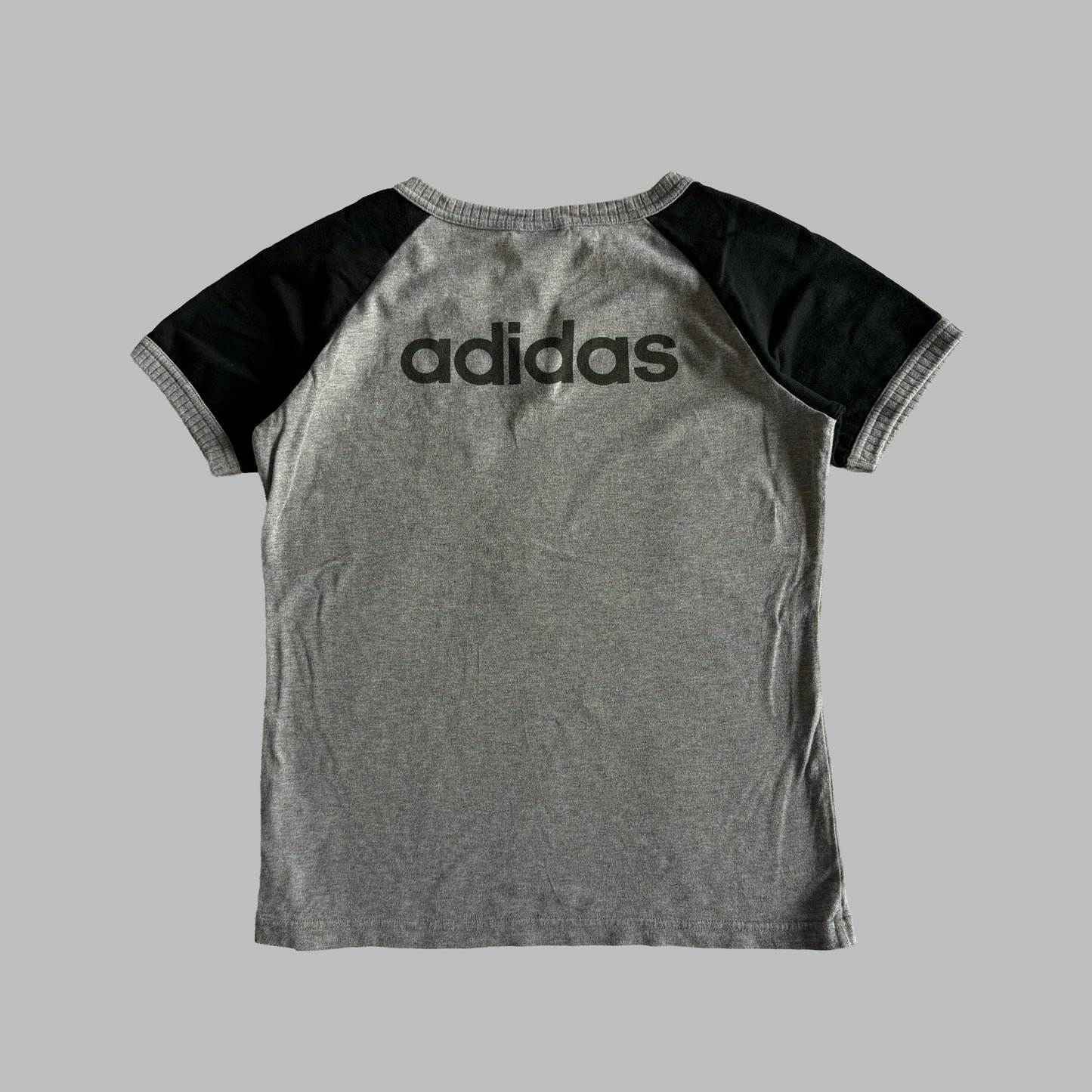 Y2K Adidas Embroidered Split Neck Baby Tee - M/L
