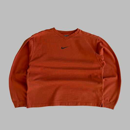 Y2K Nike Centre Swoosh V-neck Sweatshirt - M