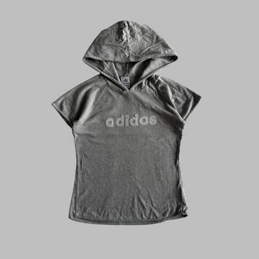 Y2K Adidas Spell Out Hooded Tee - S/M