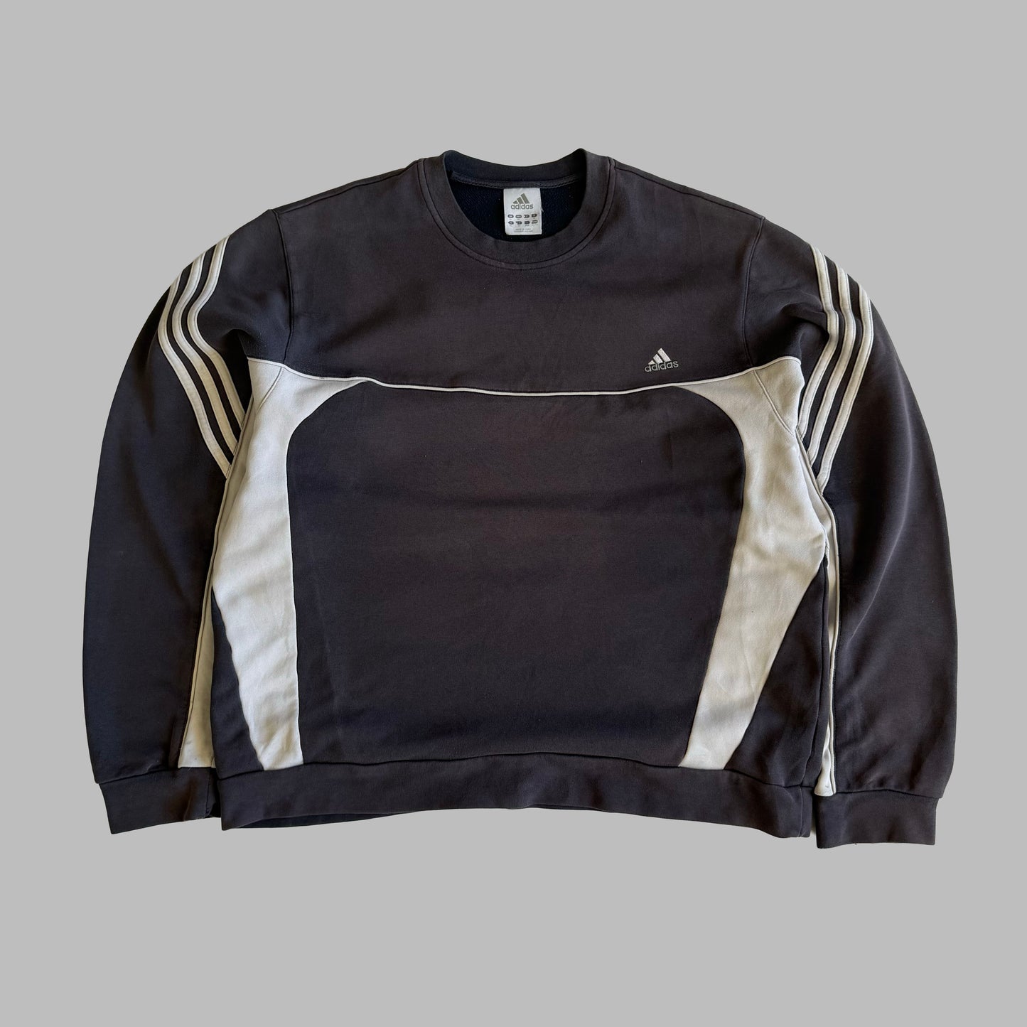 Y2K Adidas Three Stripe Panelled Sweatshirt - XL