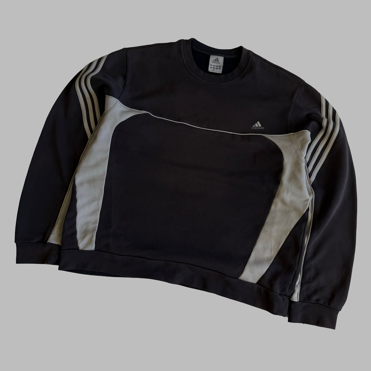 Y2K Adidas Three Stripe Panelled Sweatshirt - XL