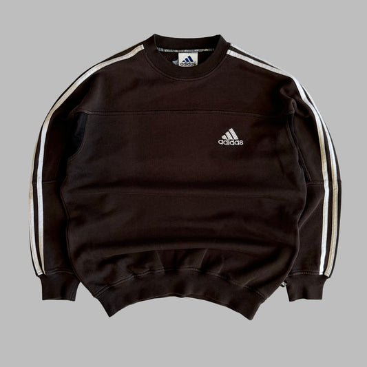 90s Adidas Three Stripe Panelled Sweatshirt - M