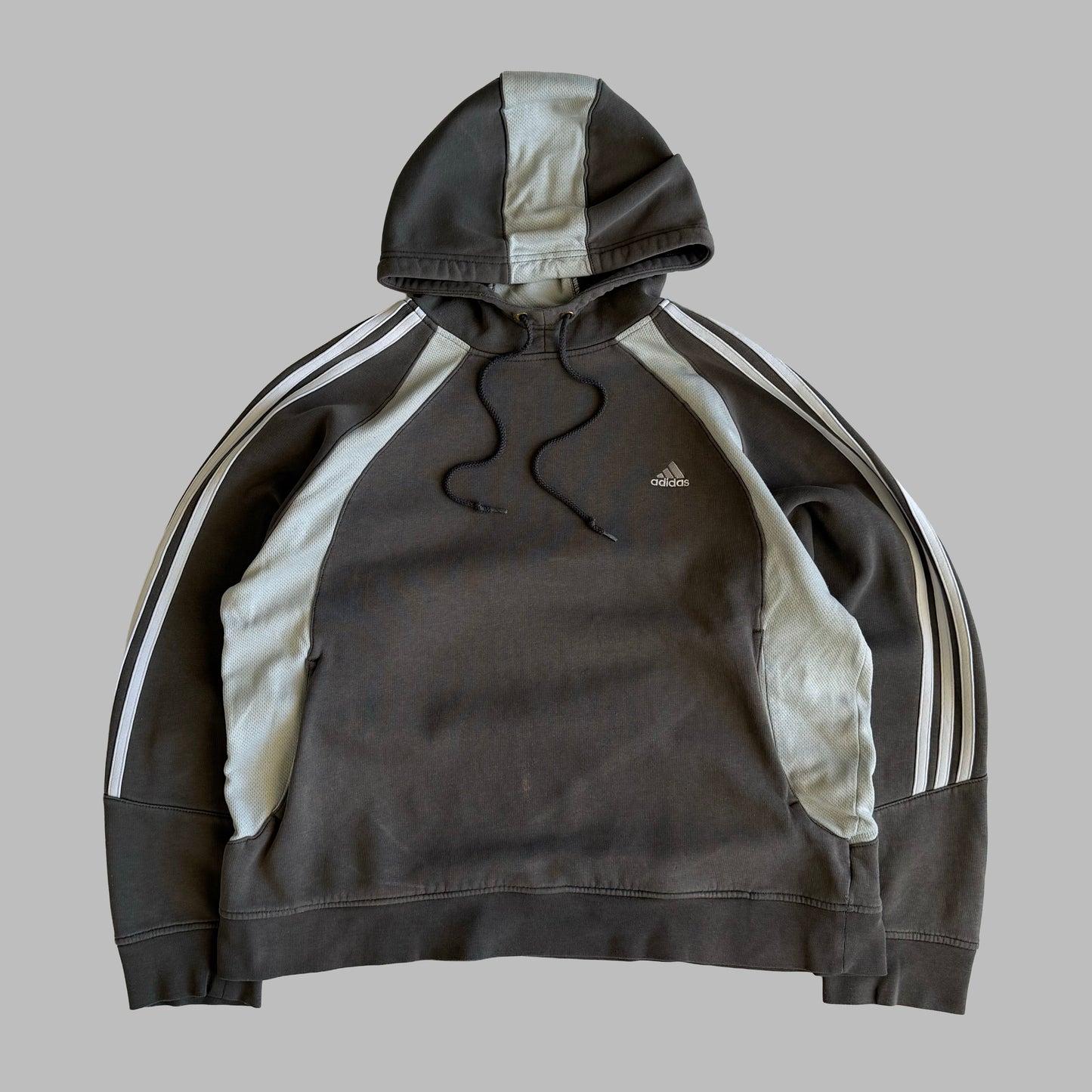Y2K Adidas Three Stripe Panelled Hoodie - L