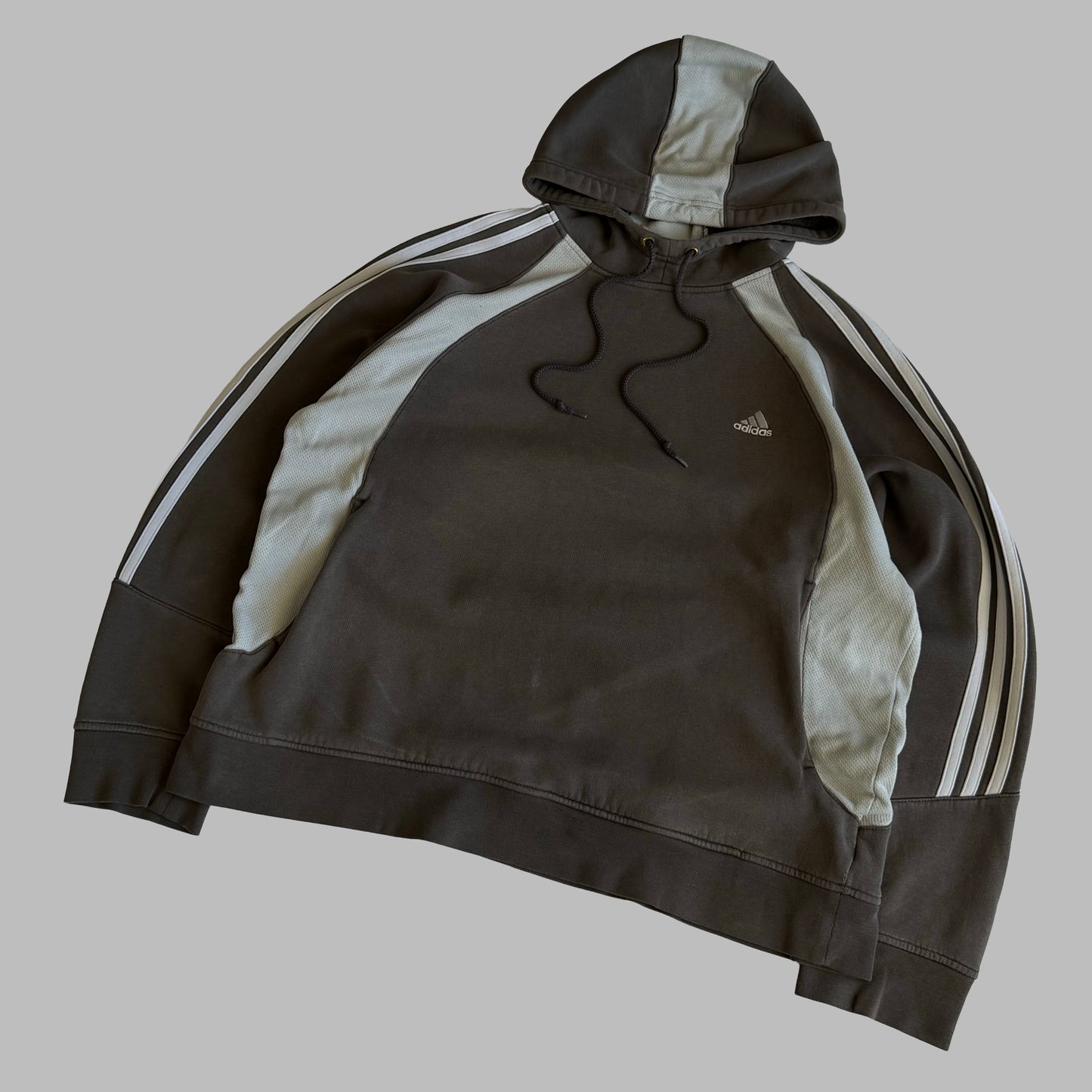 Y2K Adidas Three Stripe Panelled Hoodie - L