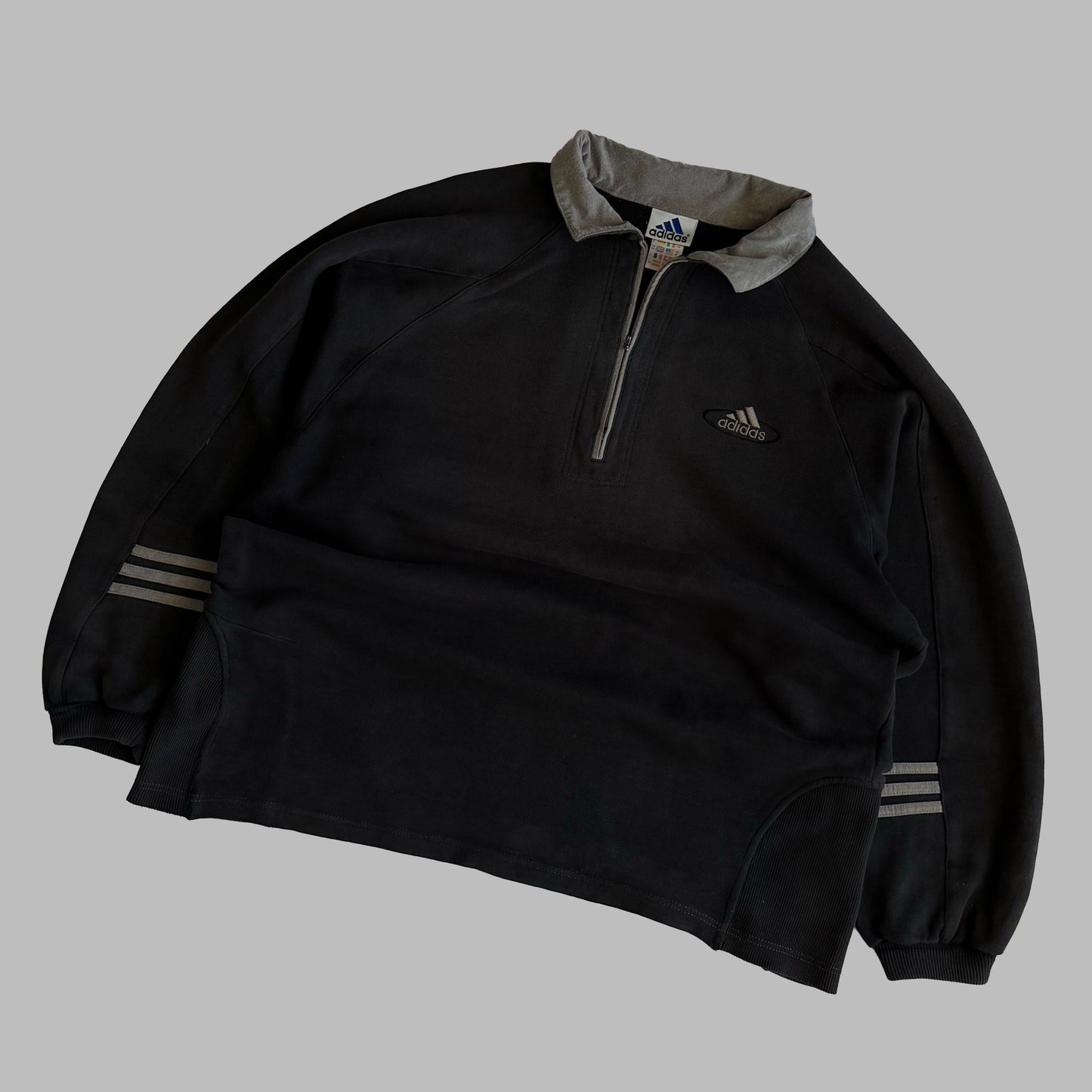 90s Adidas Three Stripe Quarter Zip - L