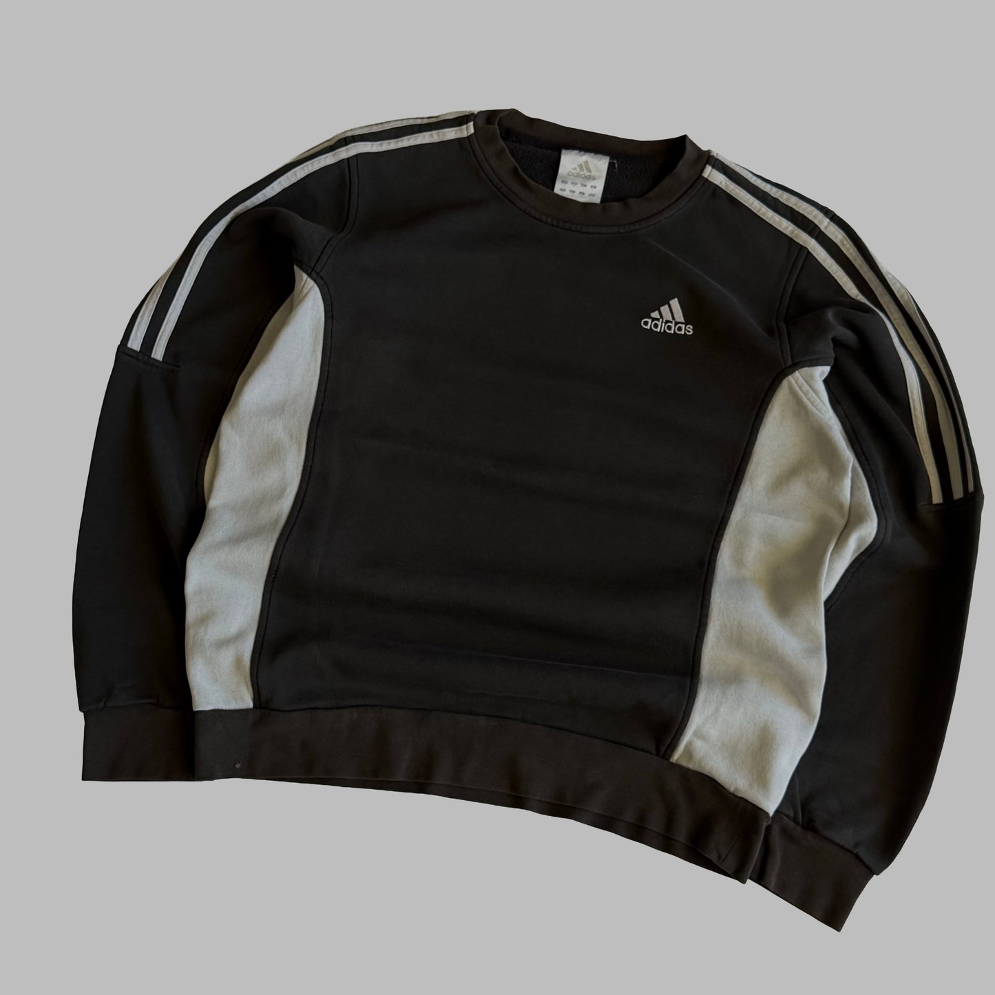 Y2K Adidas Three Stripe Panelled Sweatshirt - S