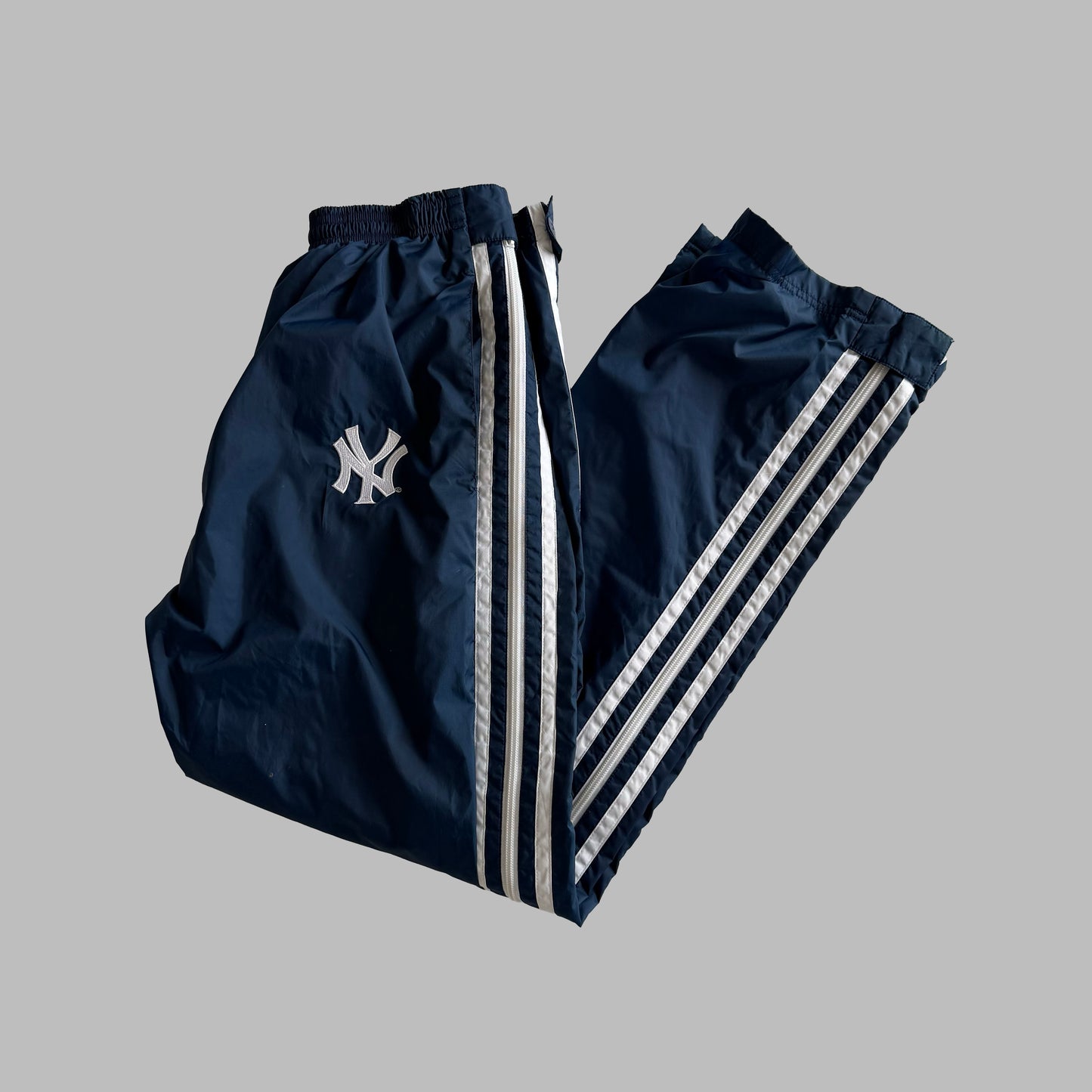90s Adidas Yankees Wide Leg Three Stripe Track Pants - M