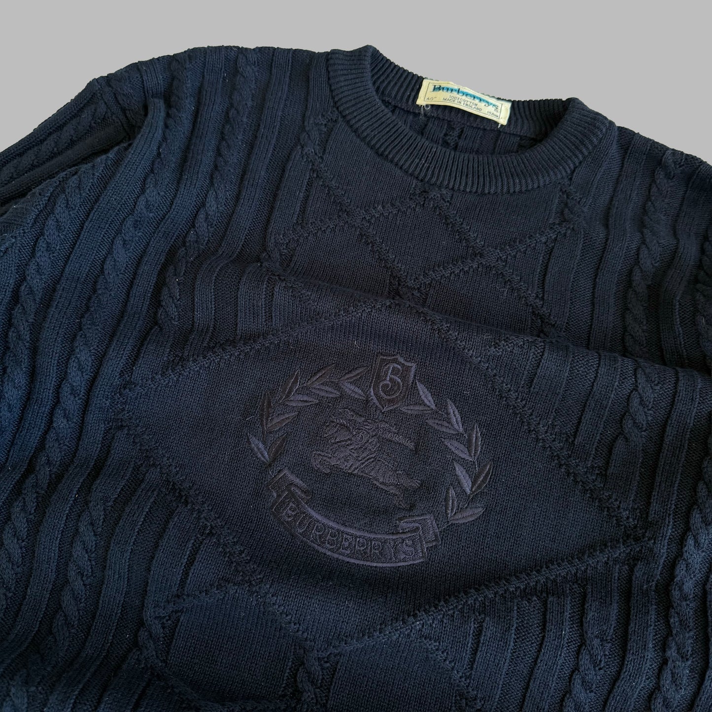 90s Burberry Cable Knit Sweater - L