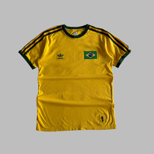 Y2K Adidas Three Stripe Brazil T-Shirt - M
