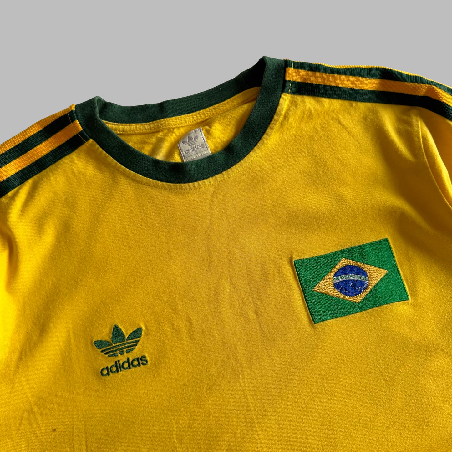 Y2K Adidas Three Stripe Brazil T-Shirt - M