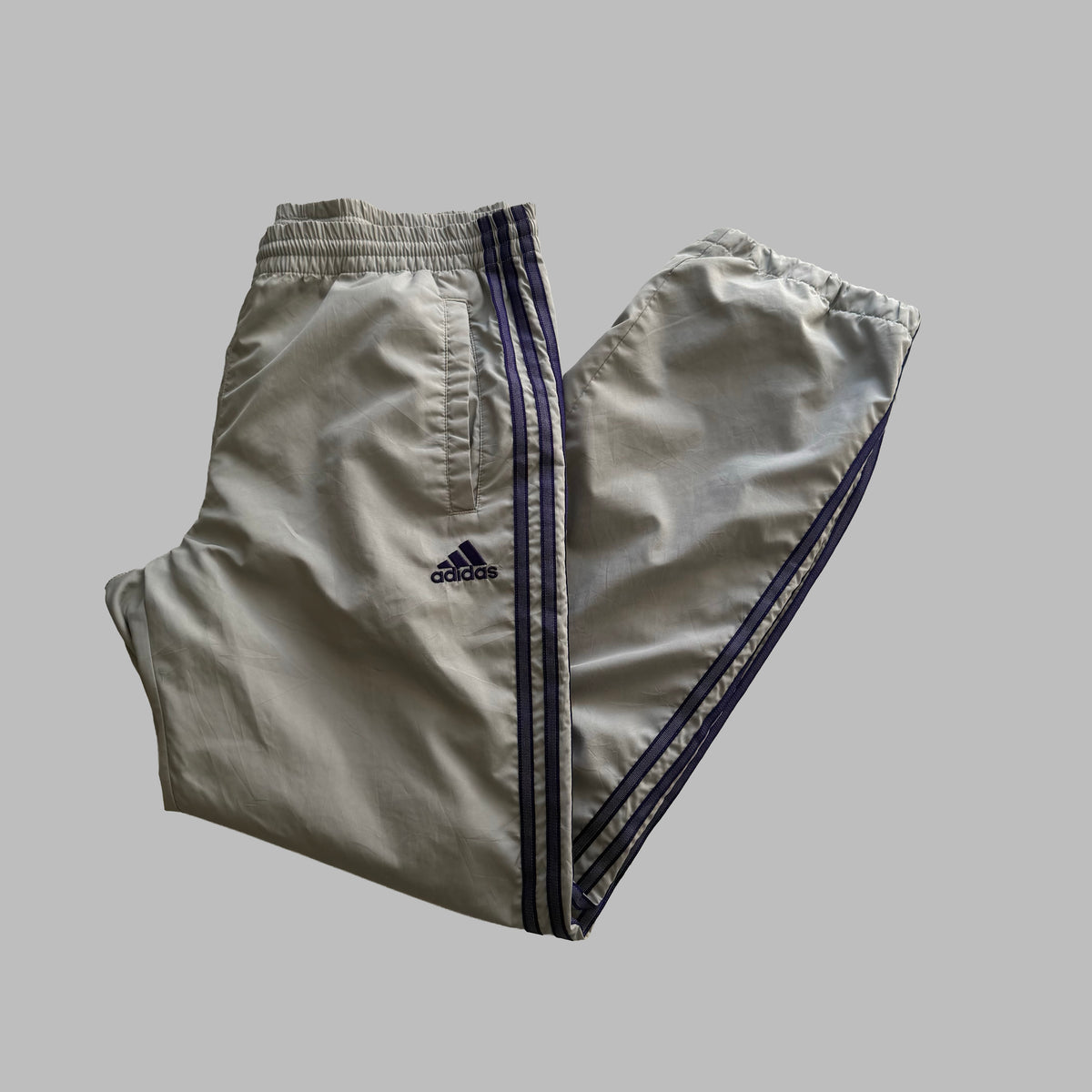 Y2K Adidas Three Stripe Baggy Track Pants - M