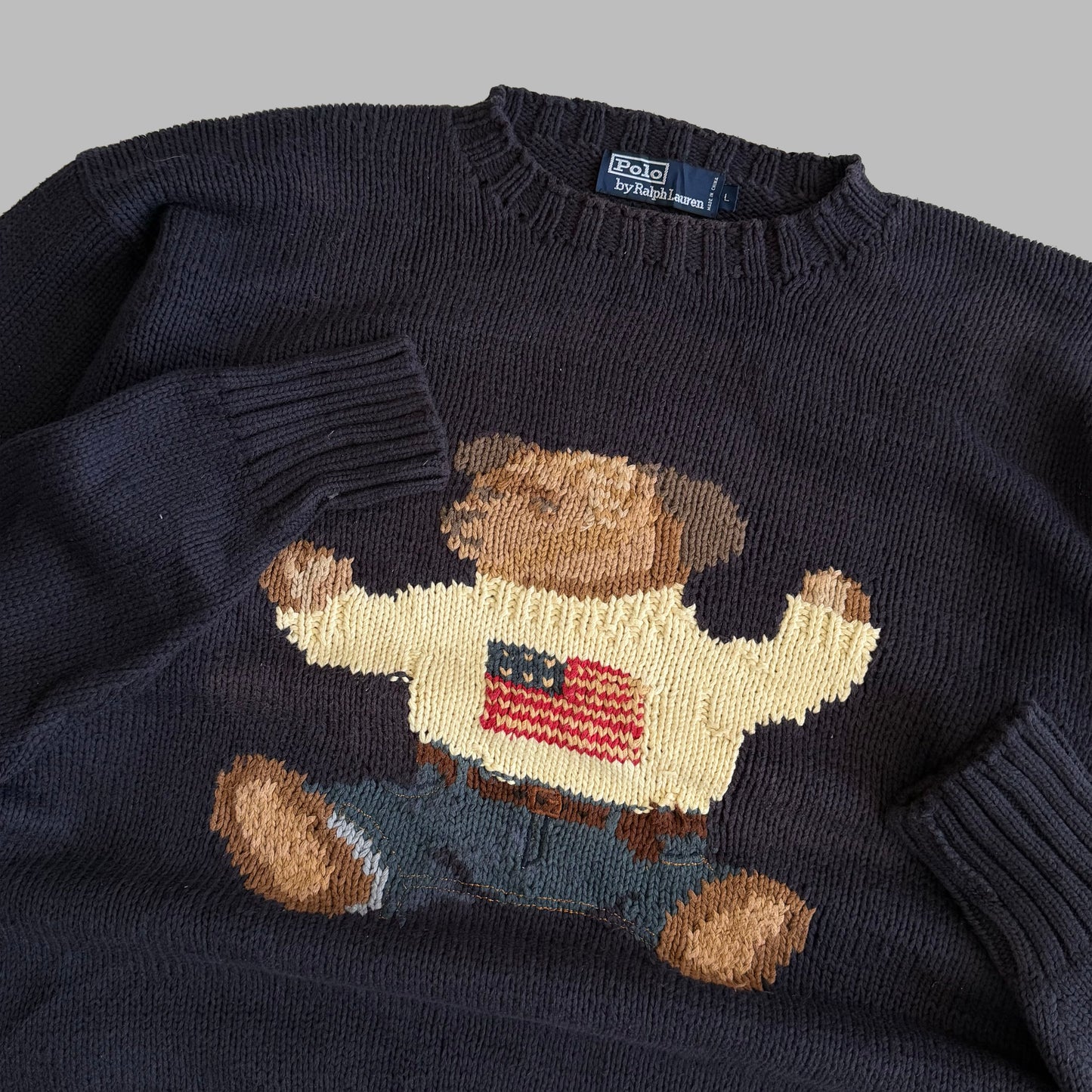 90s Polo Ralph Lauren Sitting Bear Heavy Knit - L