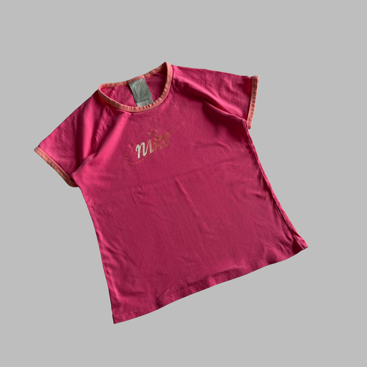 Y2K Nike Cursive Ringer Baby Tee - M