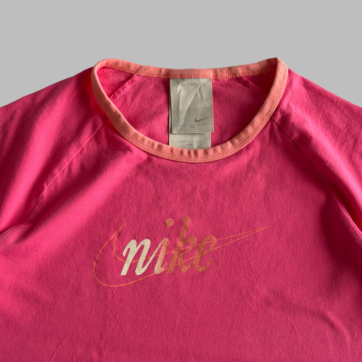 Y2K Nike Cursive Ringer Baby Tee - M