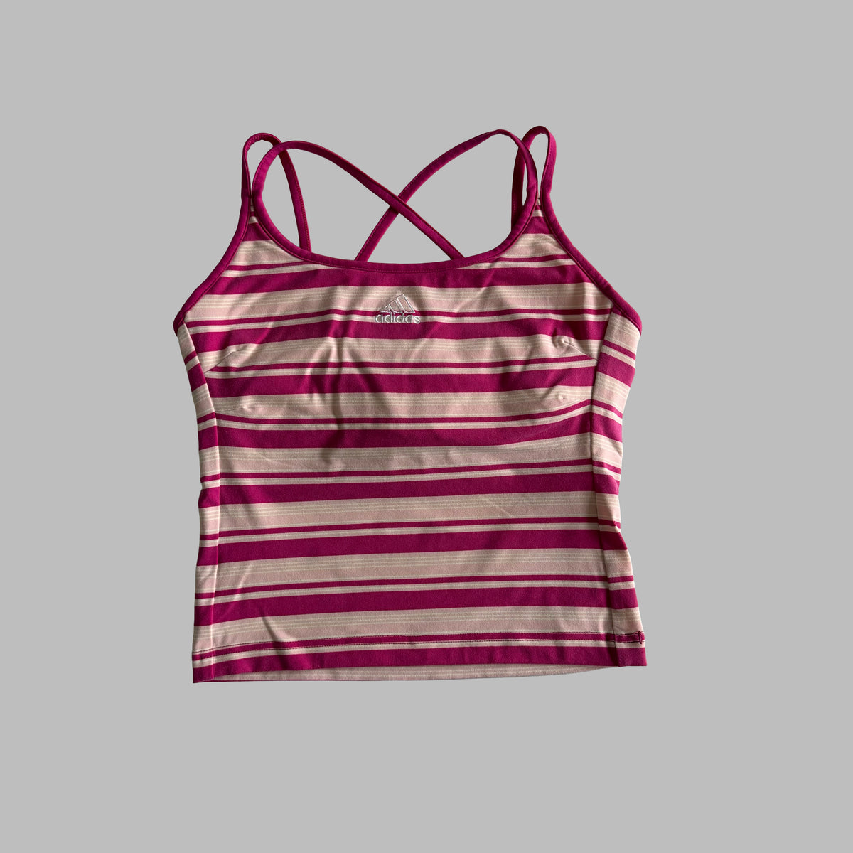 Y2K Adidas Striped Cross Back Activewear Tank - M