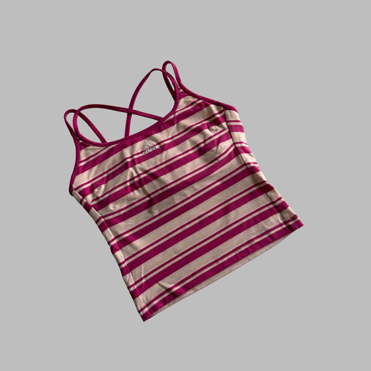 Y2K Adidas Striped Cross Back Activewear Tank - M