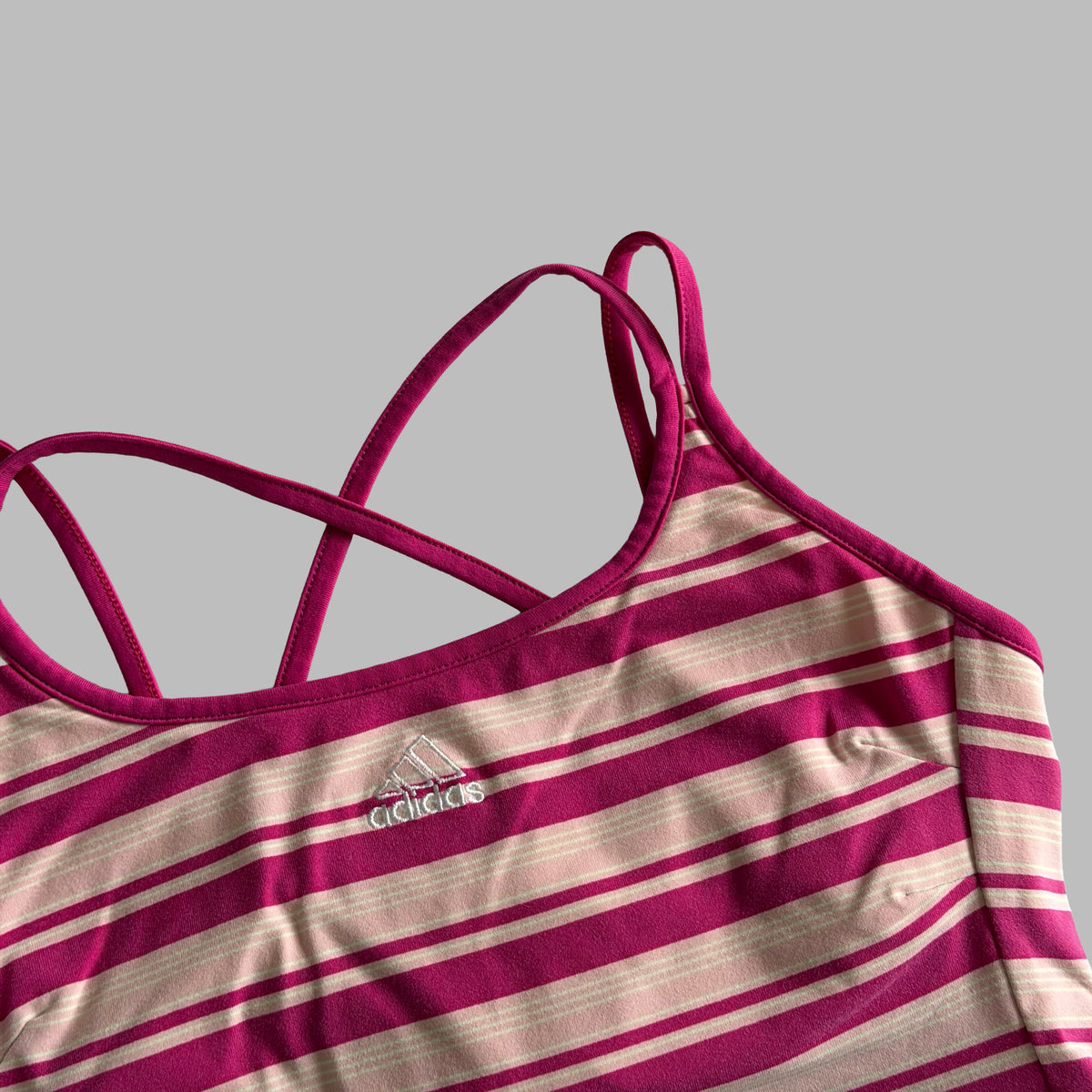 Y2K Adidas Striped Cross Back Activewear Tank - M