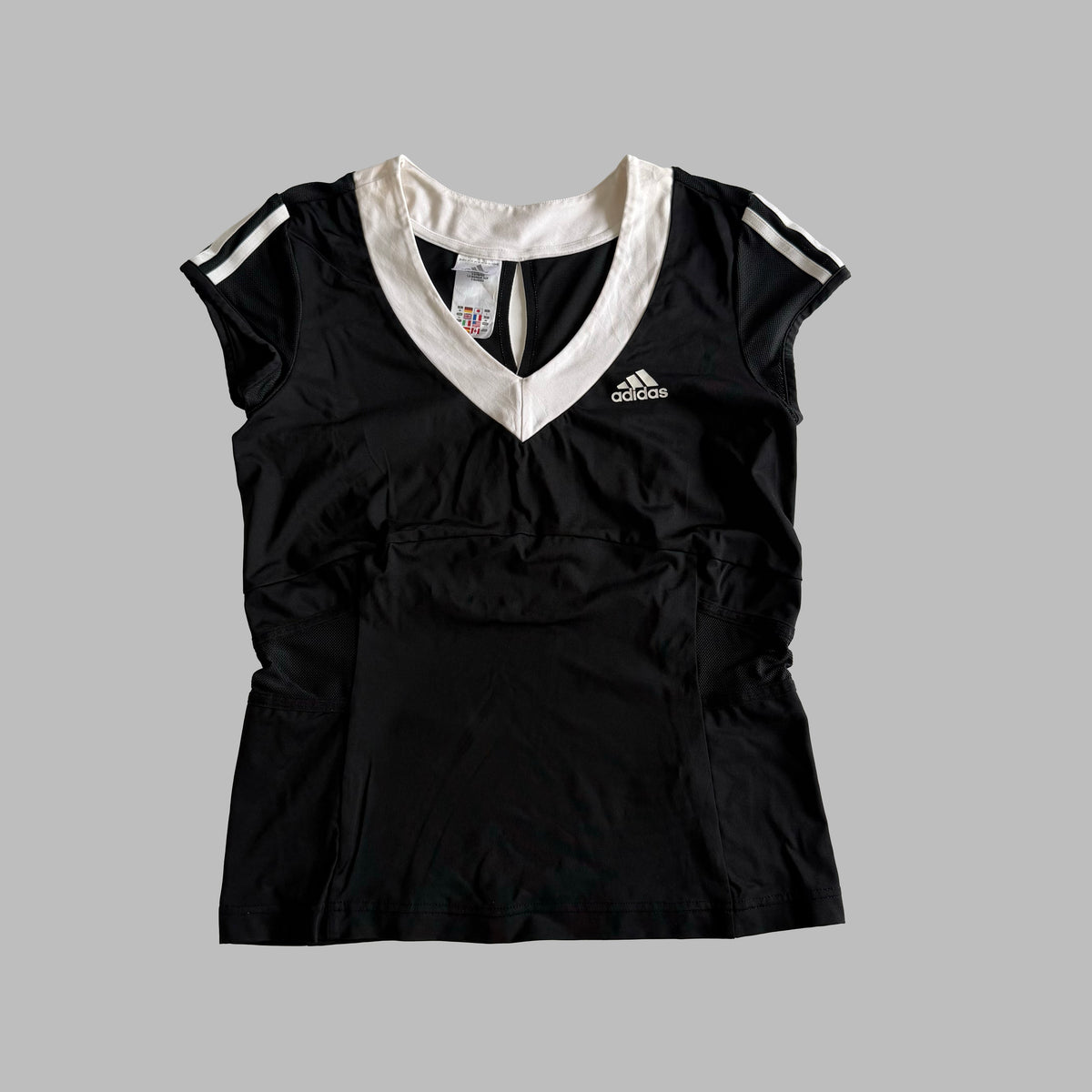 Y2K Adidas Three Stripe V-Neck Activewear Top - L