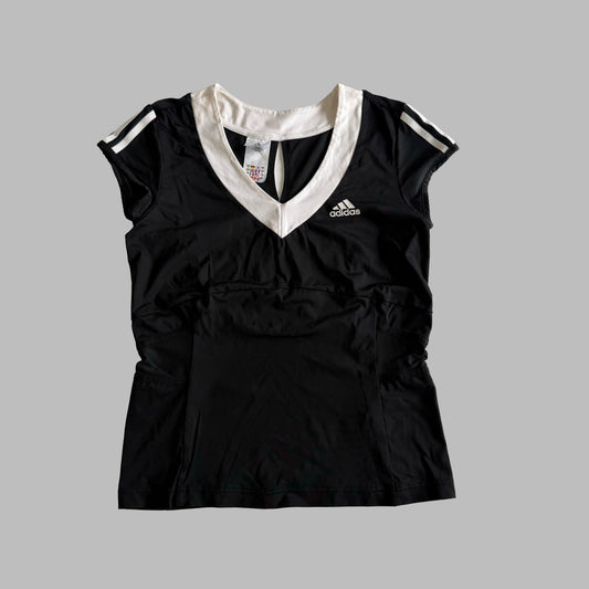 Y2K Adidas Three Stripe V-Neck Activewear Top - L