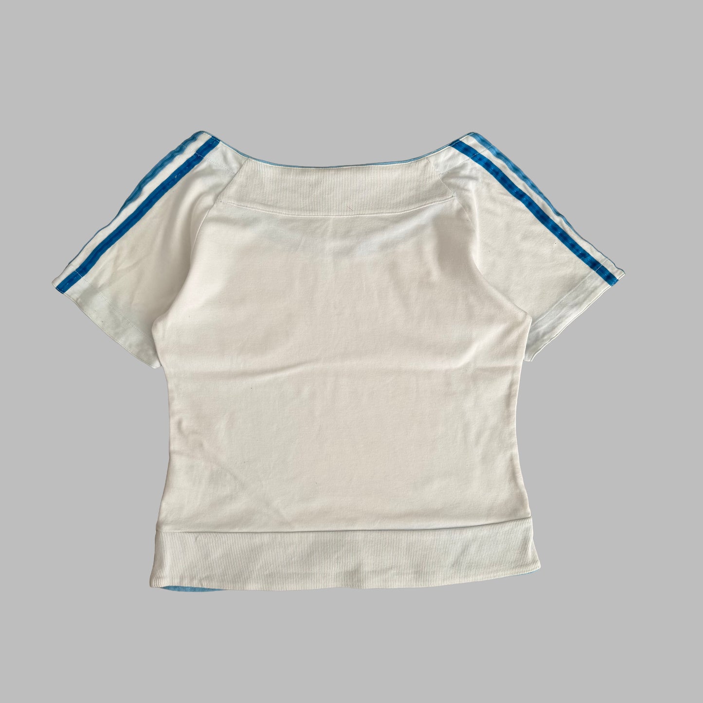 Y2K Adidas Wide Neck Three Stripe Activewear Top - L