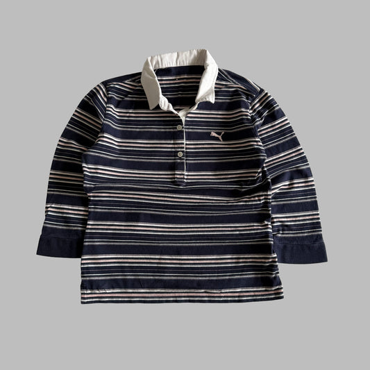 Puma Striped 3/4 Sleeve Polo Top - S
