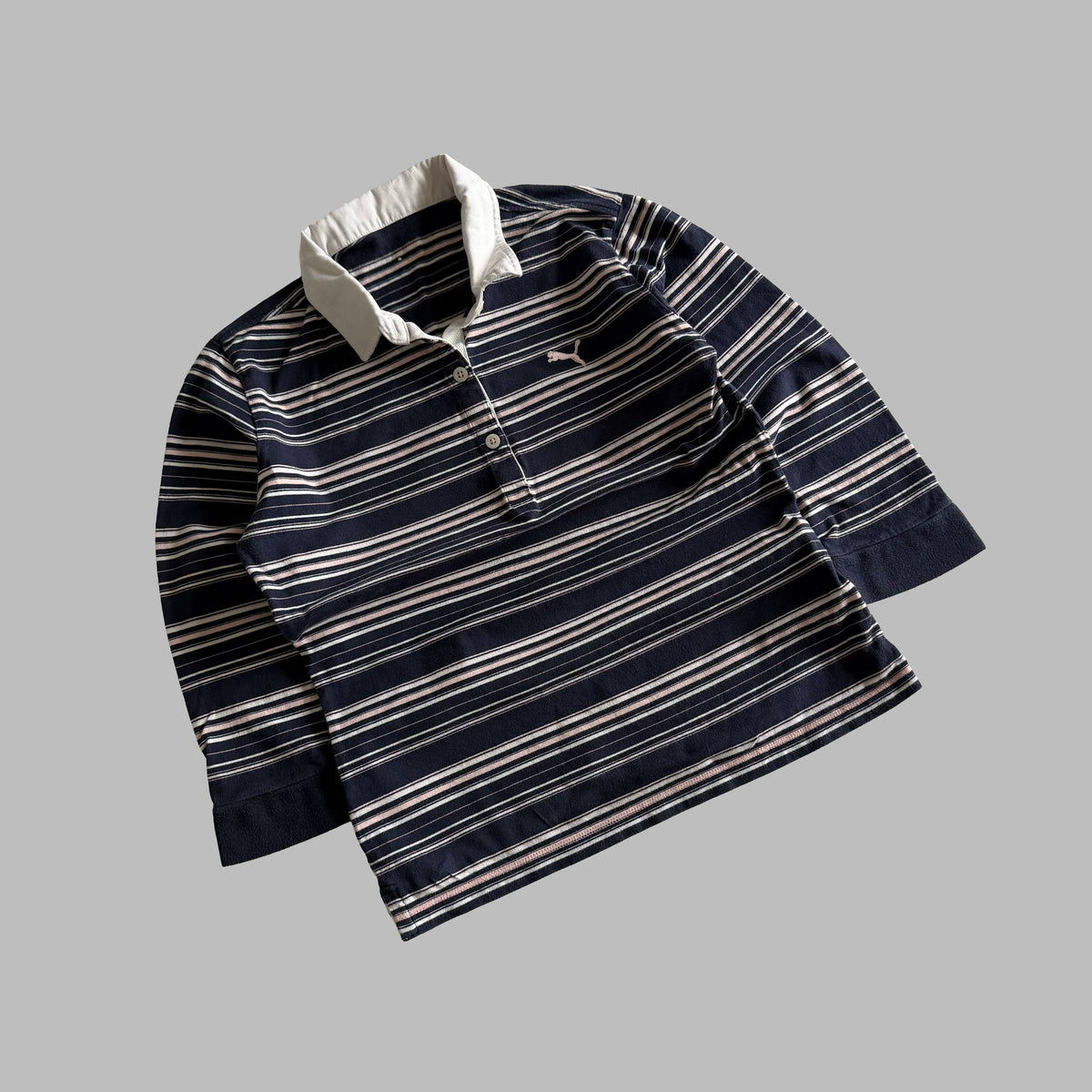 Puma Striped 3/4 Sleeve Polo Top - S