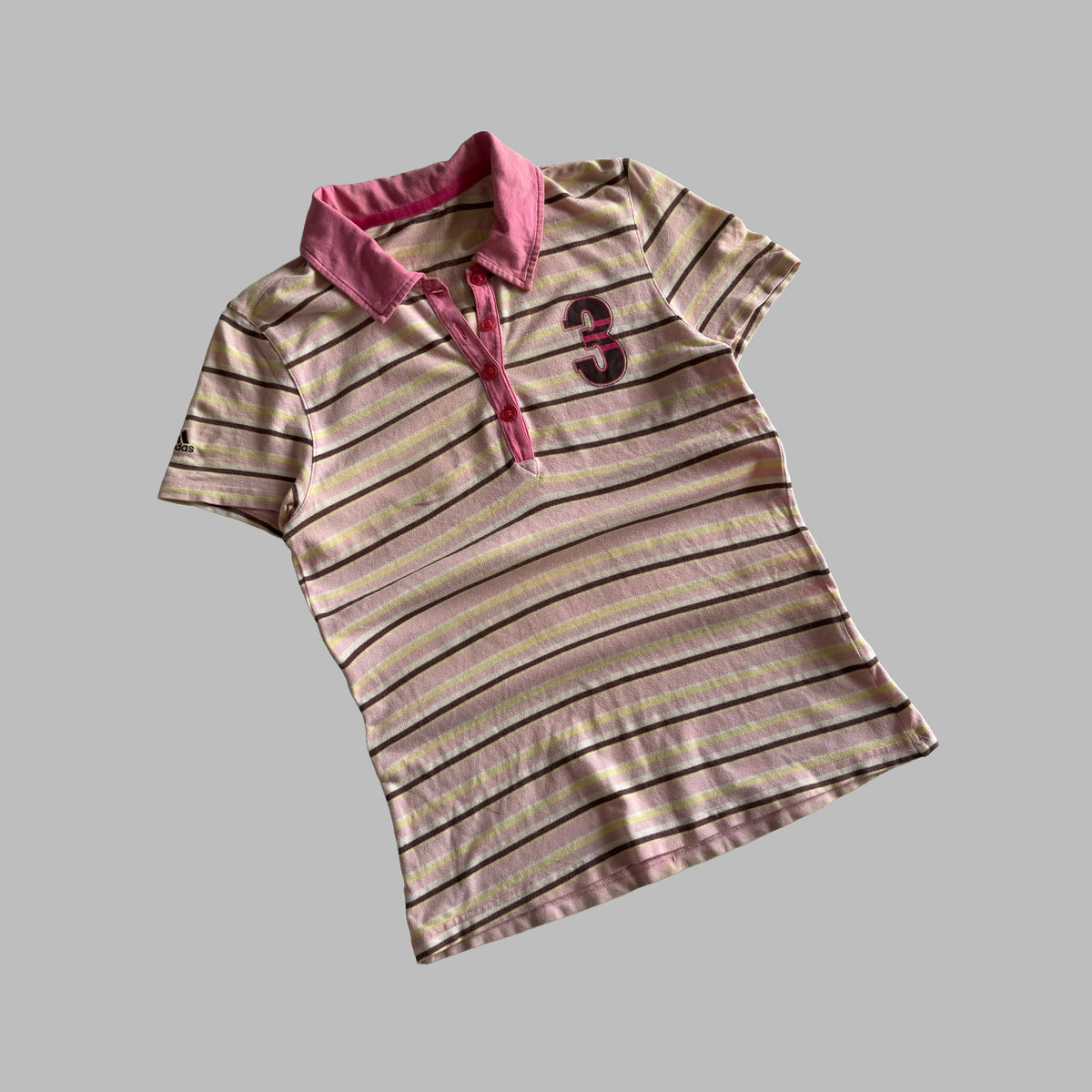 Y2K Adidas Striped Polo Top - M