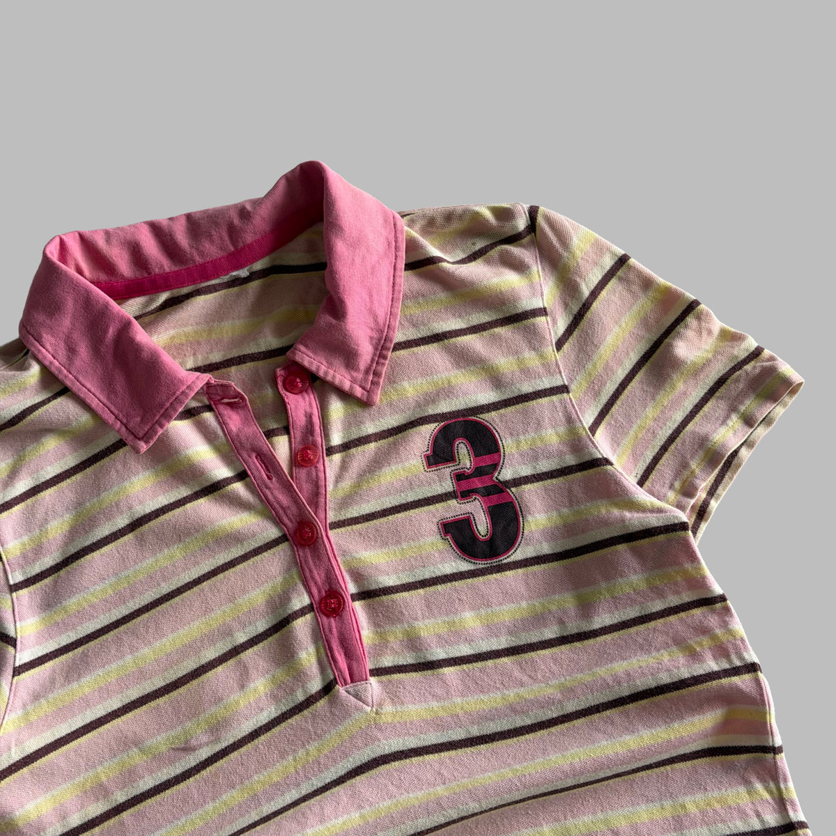 Y2K Adidas Striped Polo Top - M