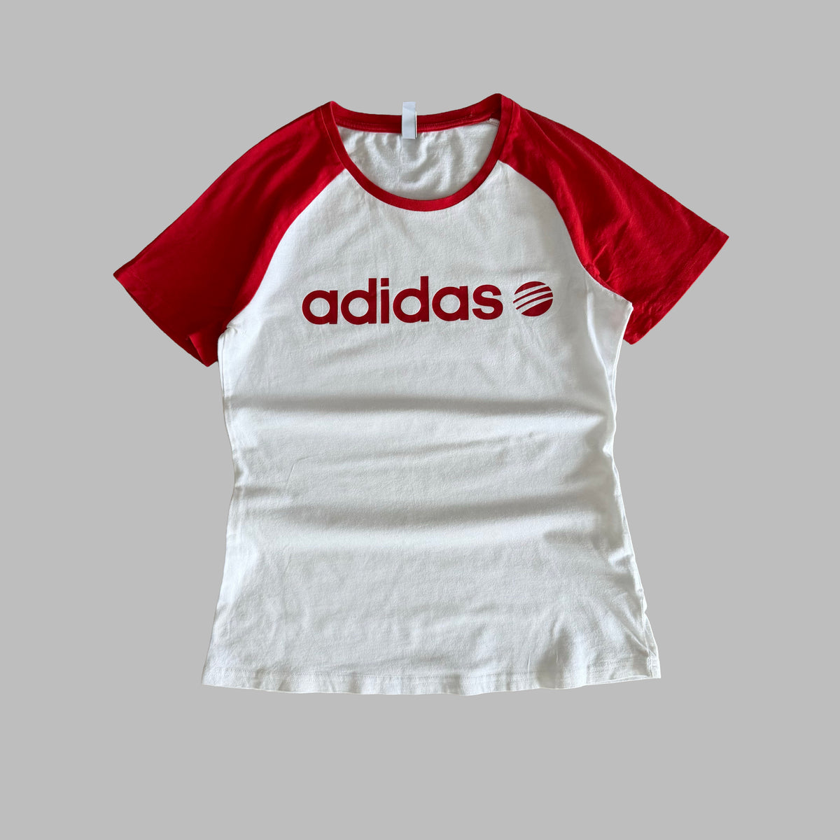 Y2K Adidas Spell Out Raglan Baby Tee - L