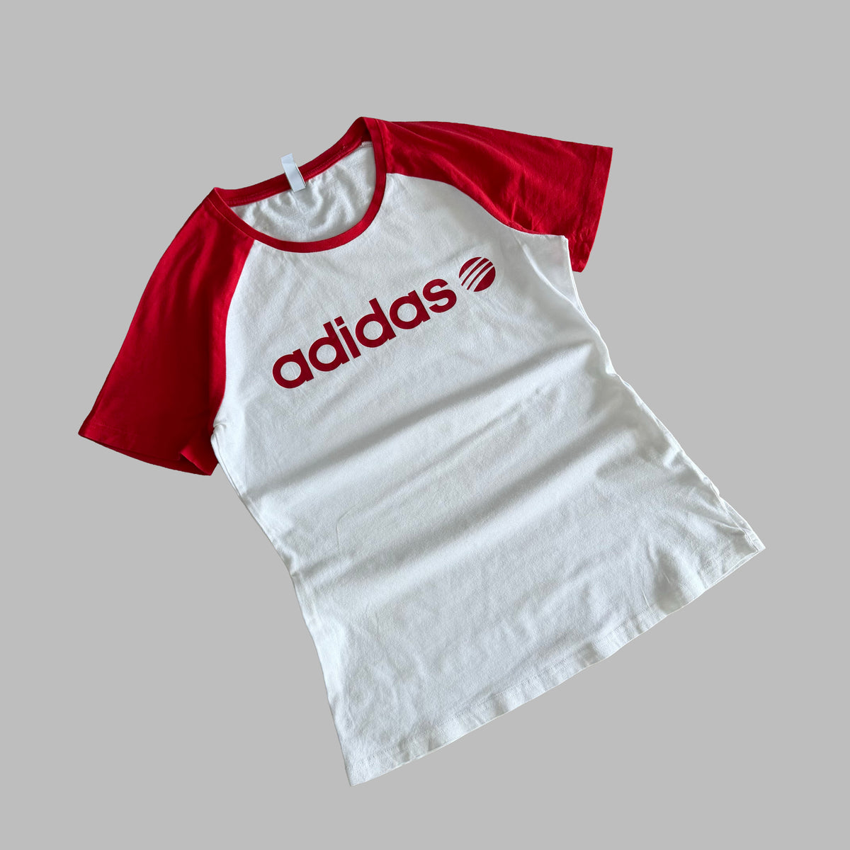 Y2K Adidas Spell Out Raglan Baby Tee - L