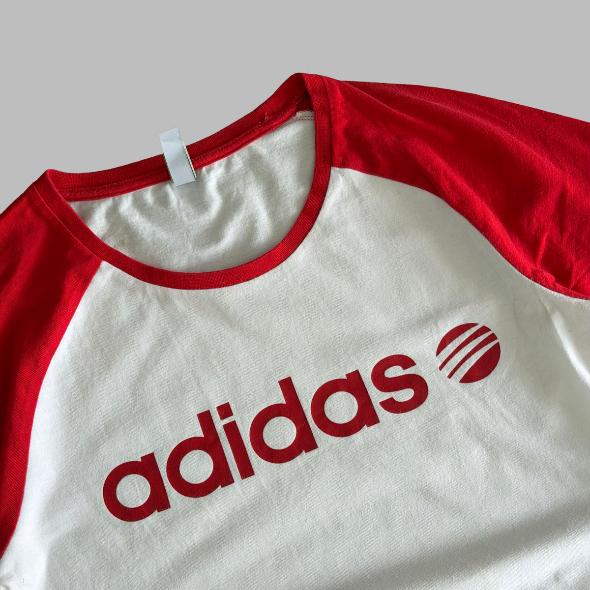 Y2K Adidas Spell Out Raglan Baby Tee - L