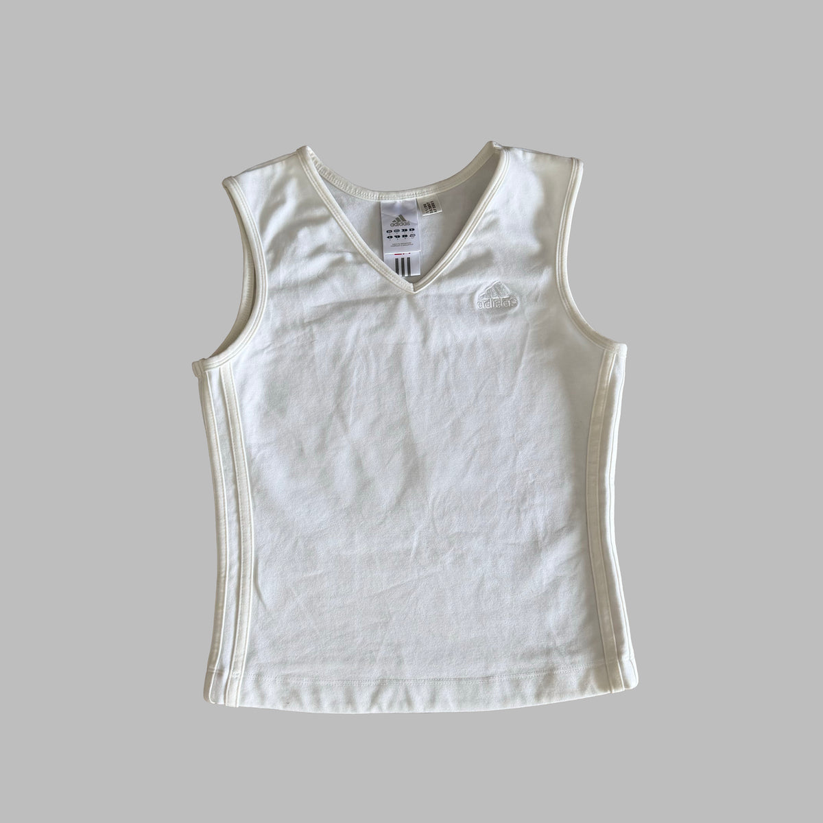 Y2K Adidas Three Stripe V-Neck Activewear Tank - S