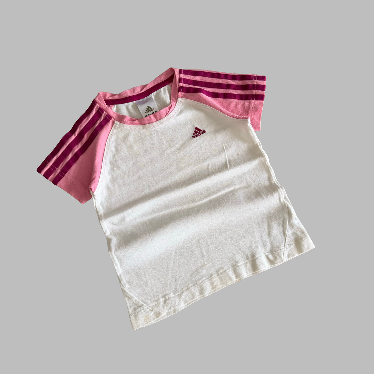 Y2K Adidas Three Stripe Raglan Baby Tee - XXS