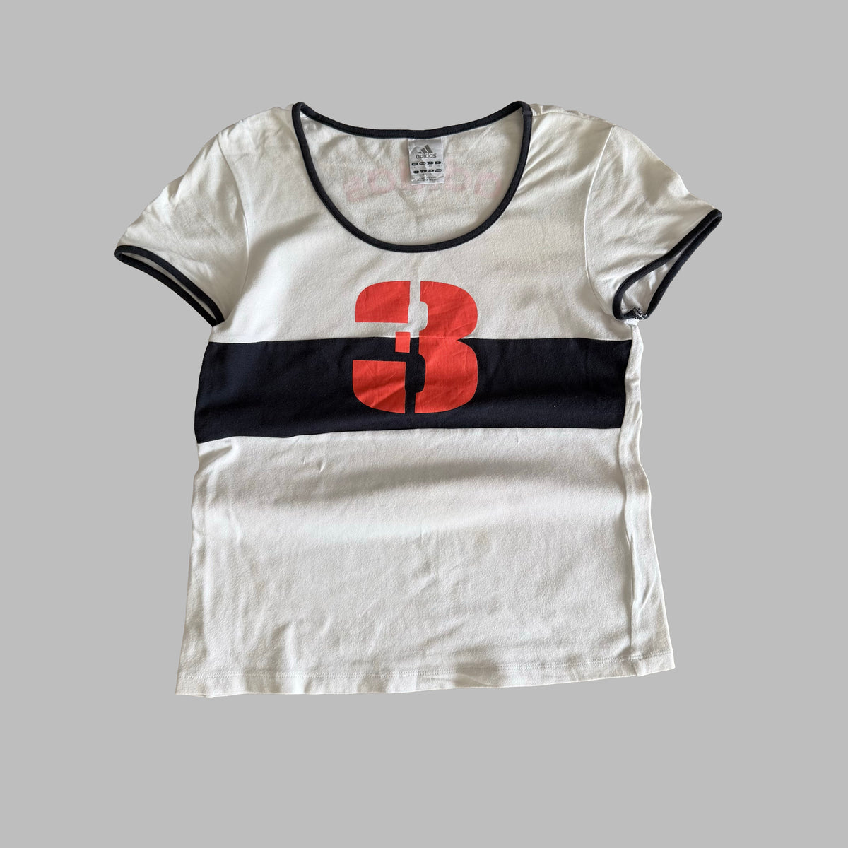 Y2K Adidas Striped Spell Out Baby Tee - L