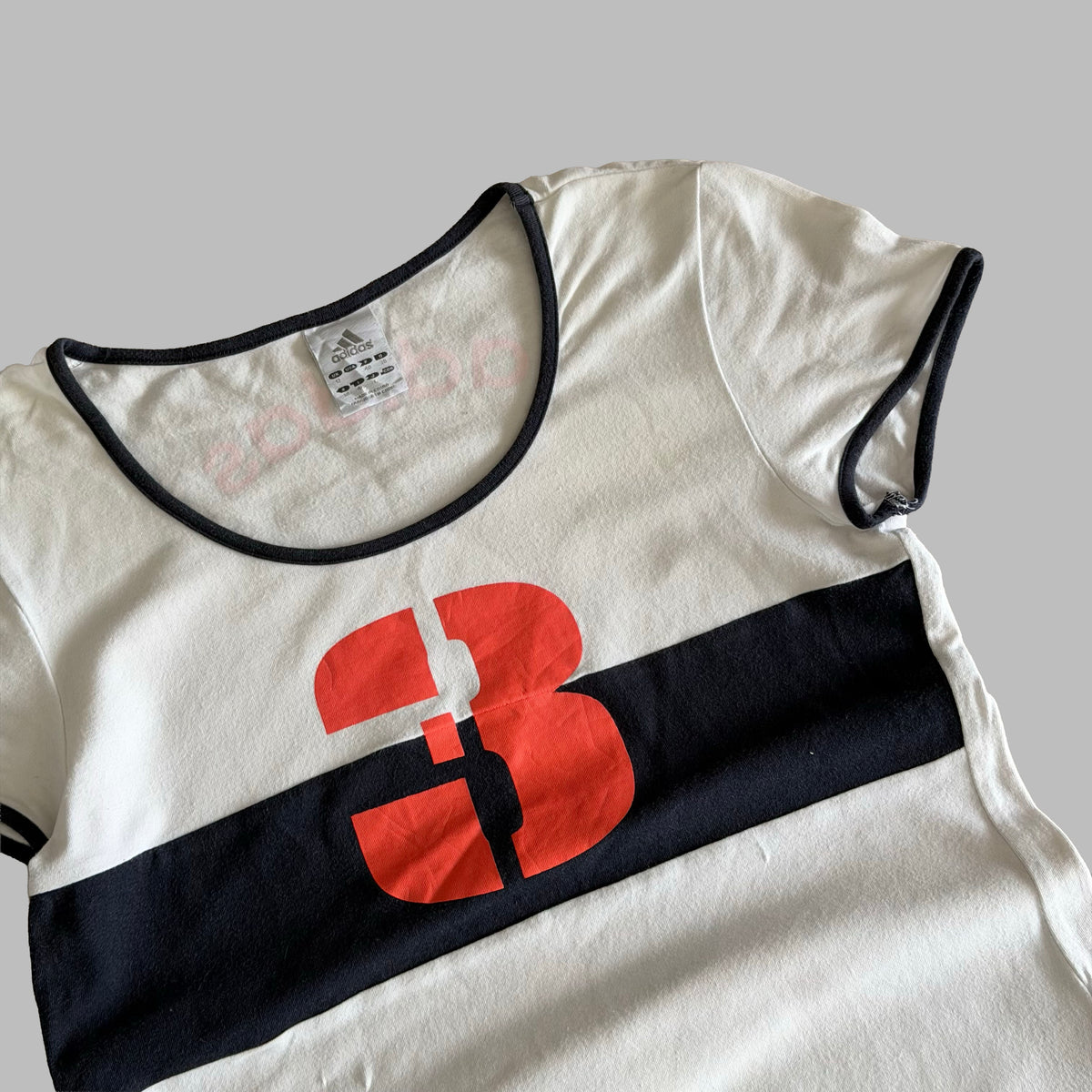 Y2K Adidas Striped Spell Out Baby Tee - L