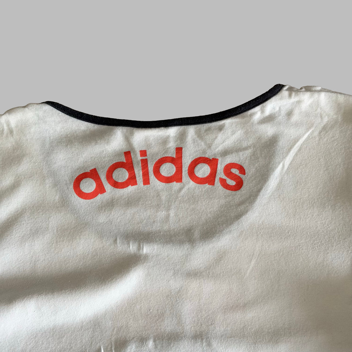 Y2K Adidas Striped Spell Out Baby Tee - L