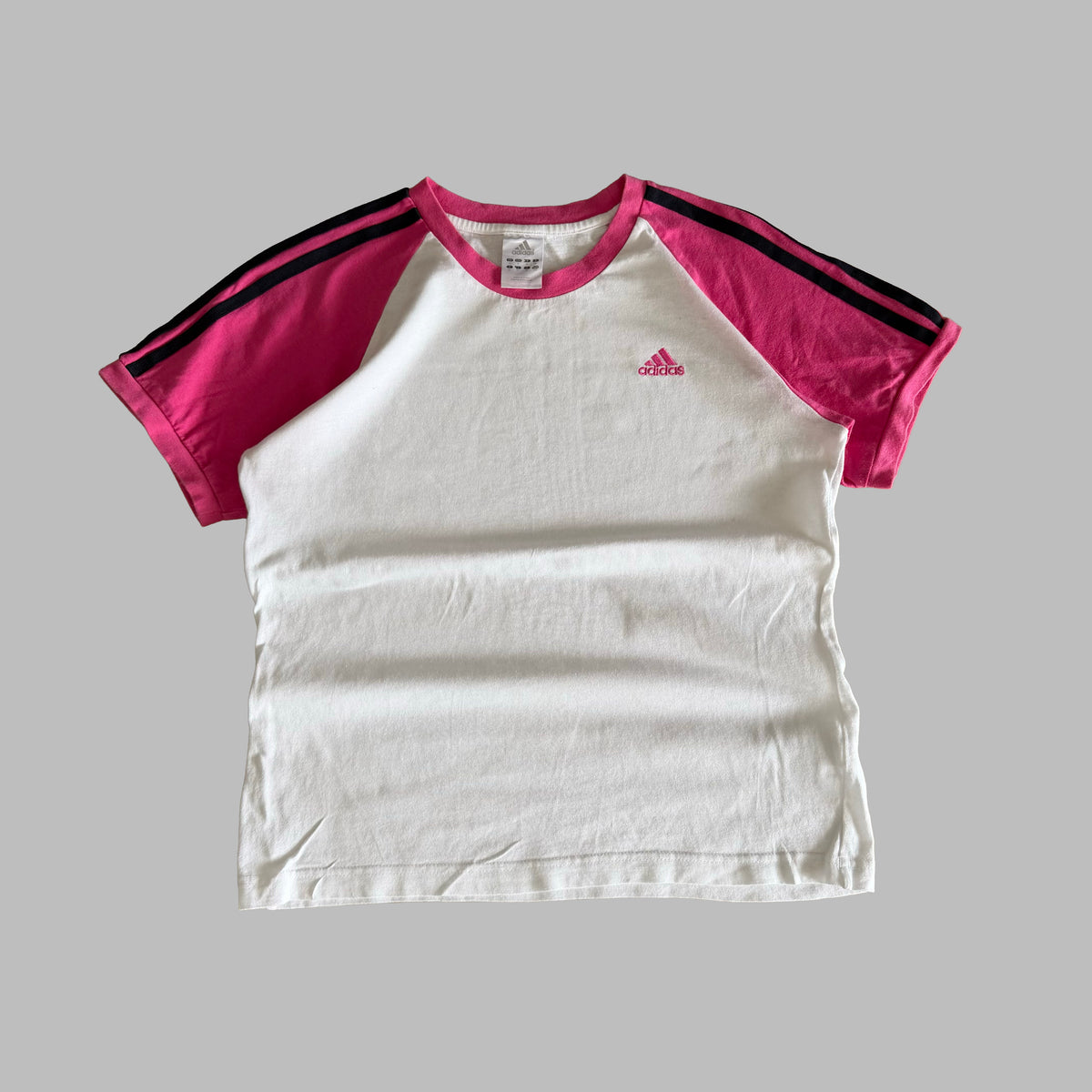 Y2K Adidas Three Stripe Raglan Baby Tee - M