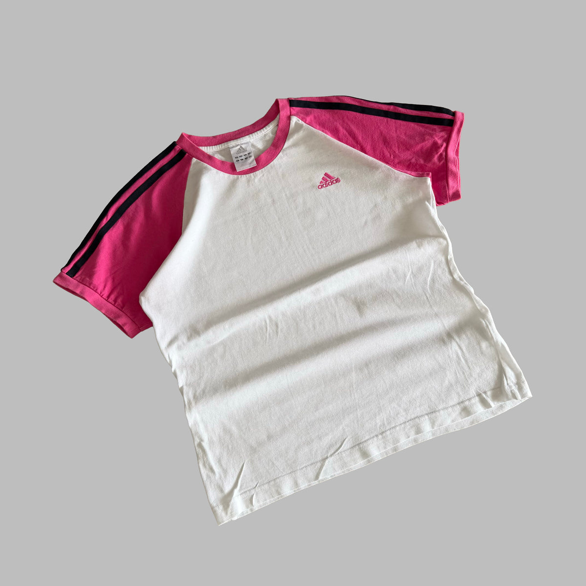 Y2K Adidas Three Stripe Raglan Baby Tee - M