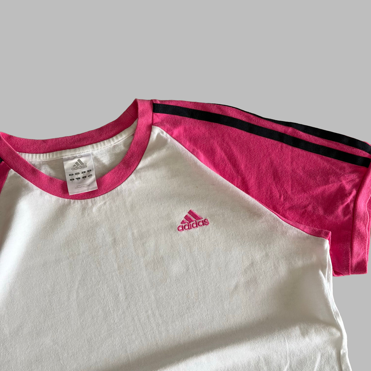 Y2K Adidas Three Stripe Raglan Baby Tee - M