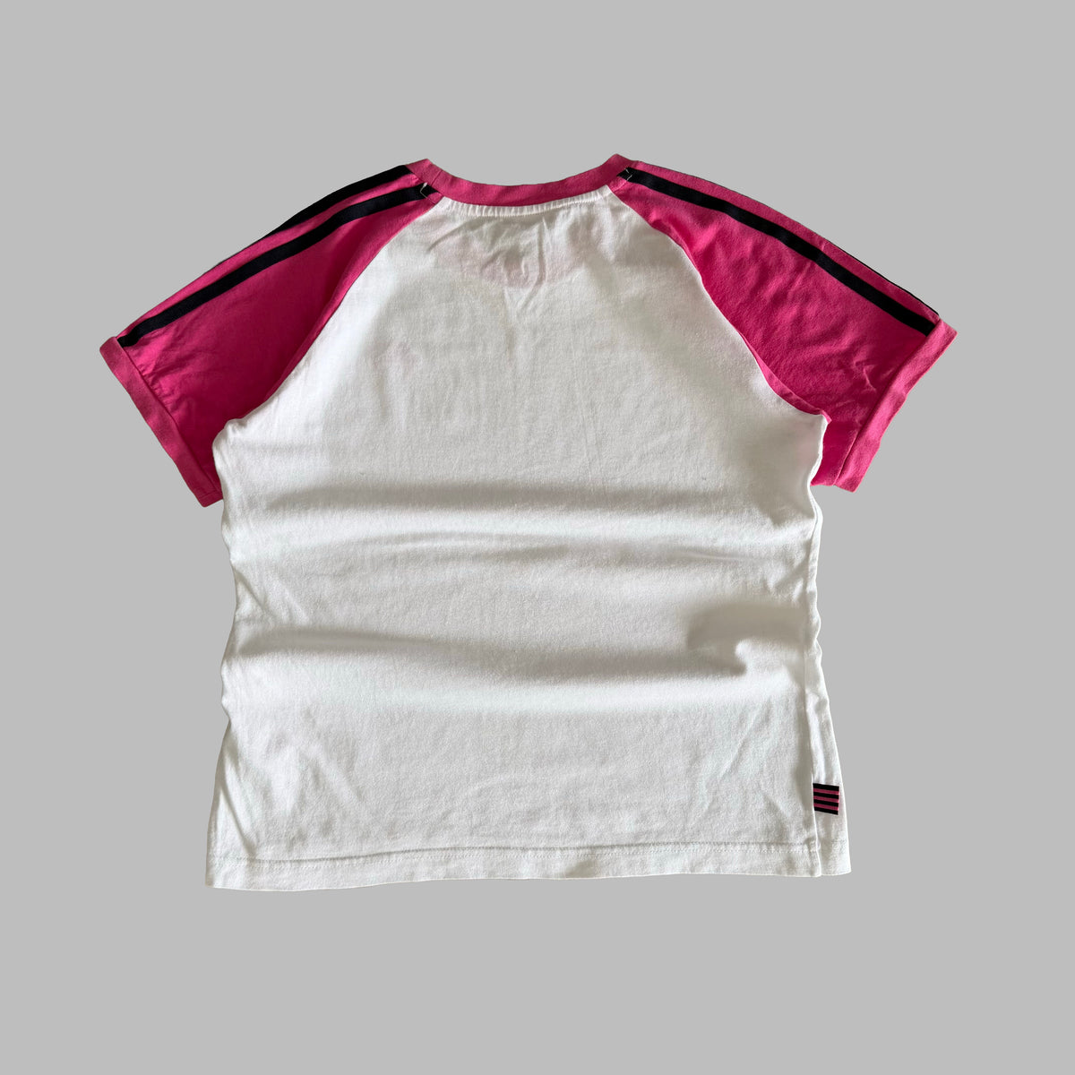 Y2K Adidas Three Stripe Raglan Baby Tee - M