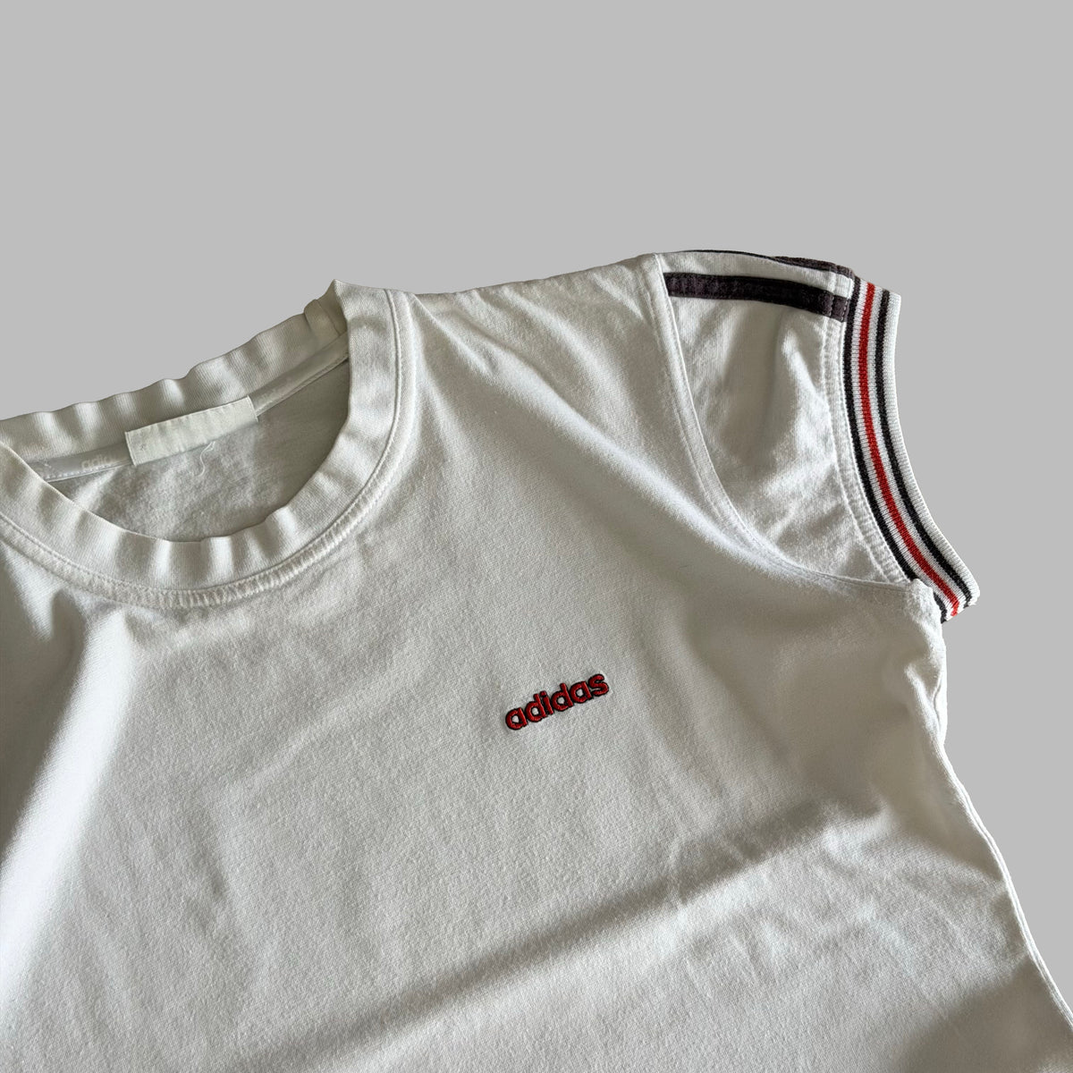 90s Adidas Striped Cap Sleeve Baby Tee - L