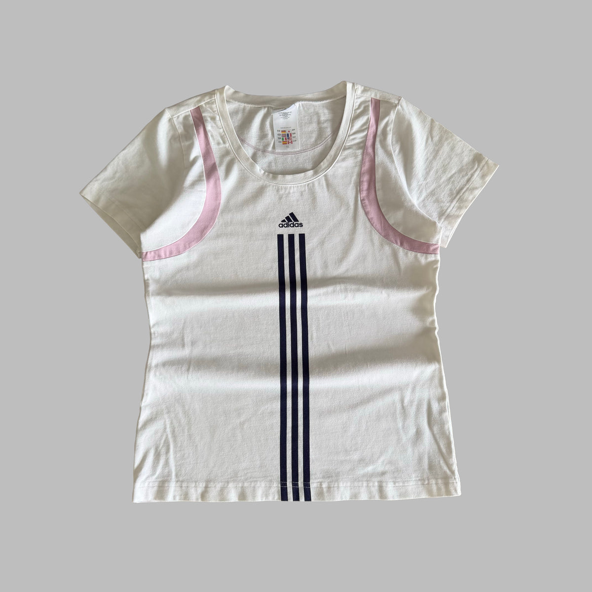 Y2K Adidas Three Stripe Fitted T-Shirt - L