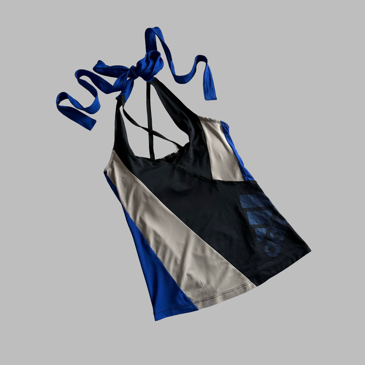 Y2K Adidas Panelled Rhinestone Tie Up Activewear Tank - L