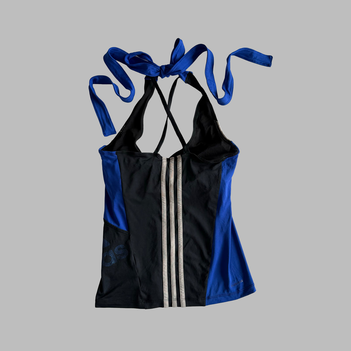 Y2K Adidas Panelled Rhinestone Tie Up Activewear Tank - L