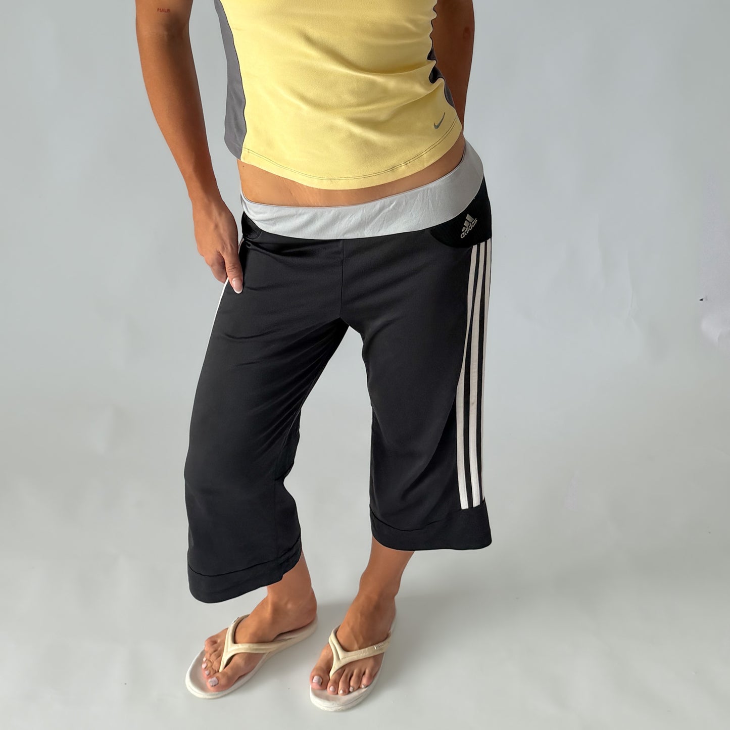 Y2K Adidas Three Stripe Activewear Capris - S